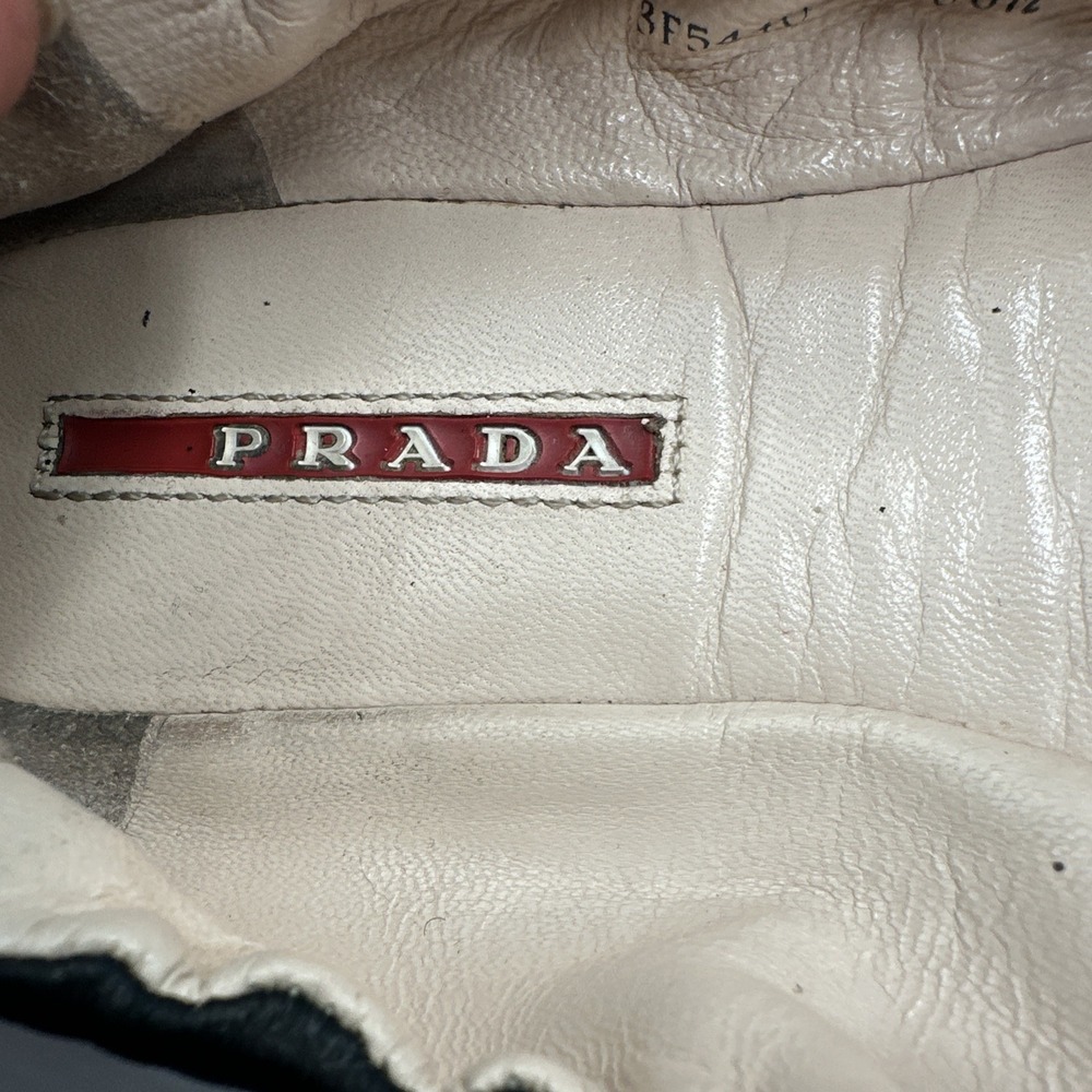 Prada Black Leather Bow Ballet Scrunch Flats 3F5440 Bow Size 36 1/2 - Picture 7 of 9
